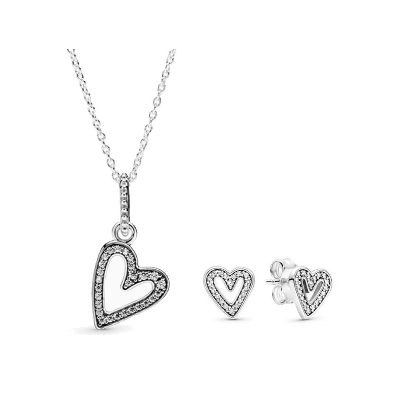 High Quality 925 Silver Red Heart-Shaped Zircon Women's Necklace Set Valentine's Day Gift Engagement Friend Gift Party Banquet Support Customization