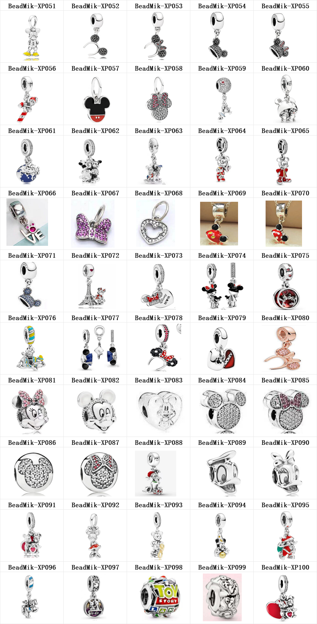 DS 051-100 Copper Alloy Silver Plated Mik Min Mouse Pendant Beads For Jewelry Making Charm For Women Girl Christmas Valentine's Day Gift