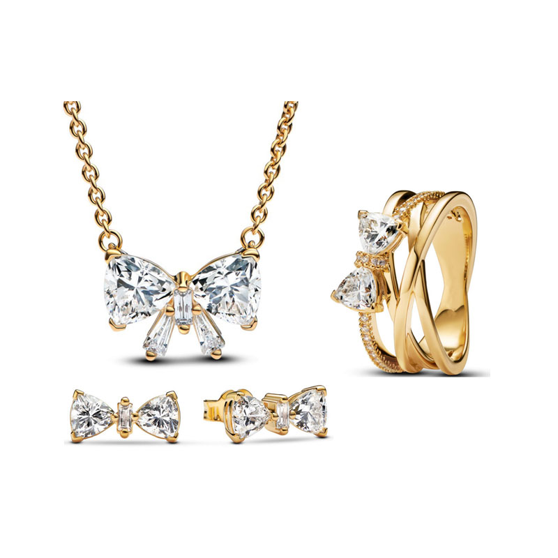 New 925 Silver Women's Jewelry Set Zircon Bow Geometry For Valentine's Day Gift Party Banquet Fashionable Charm Jewelry Making