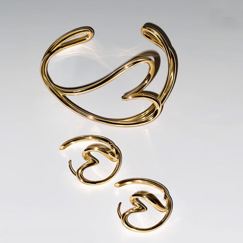 Love Gold Bracelet Earpiece Set Valentine's Day jewelry Necklace Earring Charm Heart Shape