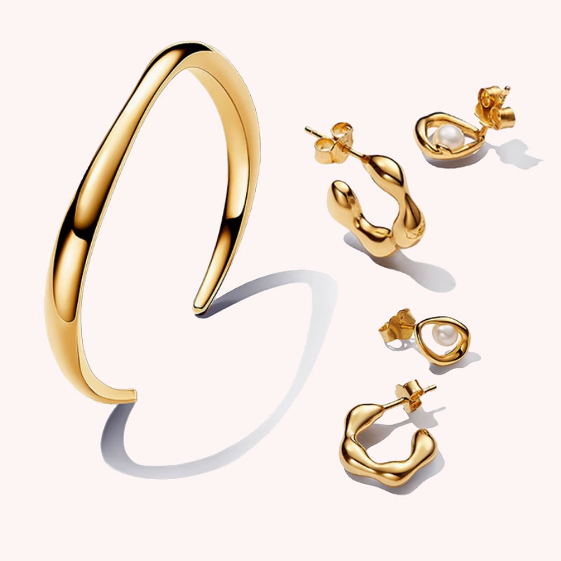 New Golden Open Bracelet Pearl Earrings Set irregular Earring adjustable Fashionable charm Banquet Party