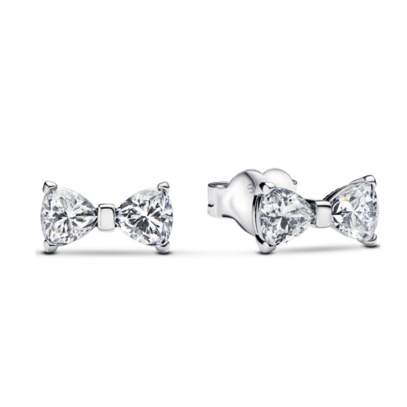 New 925 Silver Charm Jewelry Making Zircon Pink Cute Bow King Flower Geometric Women's Earrings Fashion Personality Party Banquet