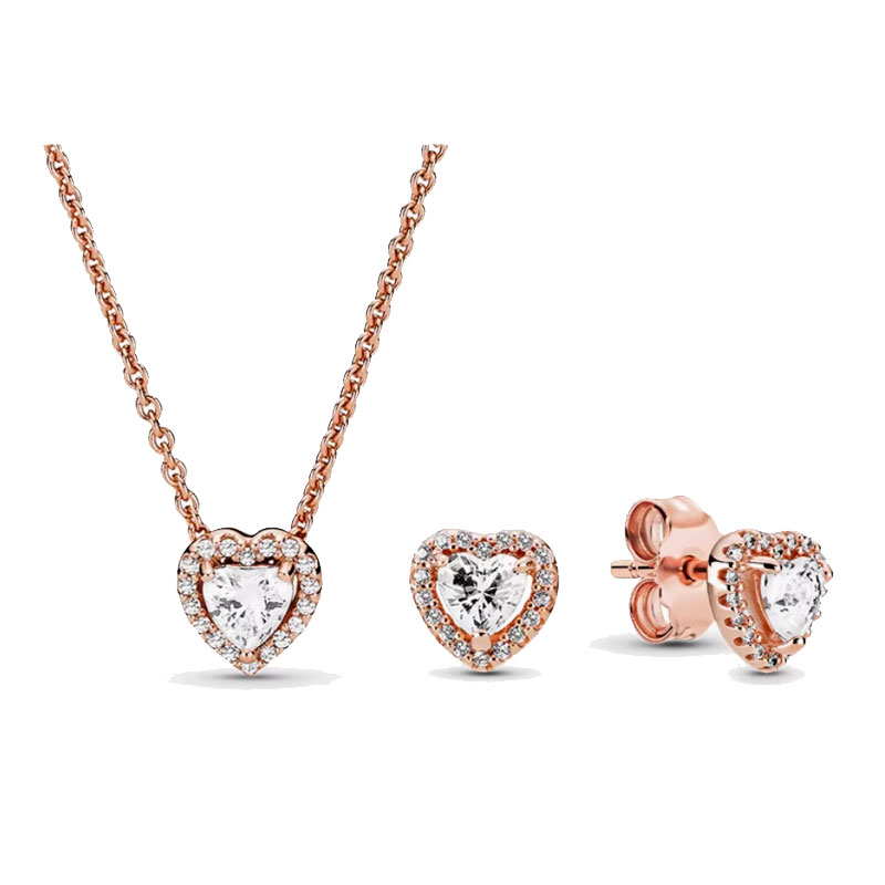 High Quality 925 Silver Red Heart-Shaped Zircon Women's Necklace Set Valentine's Day Gift Engagement Friend Gift Party Banquet Support Customization