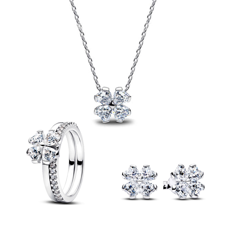 Cherry Blossom White Copper Alloy Silver Plated Charm Butterfly Jewelry Set Necklace Ring Earrings Set Jewelry Dark Romantic Women's Family Gift