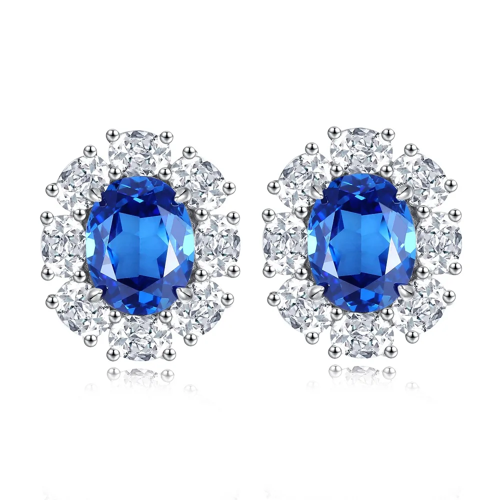 S925 Sterling Silver Earring Stud For Women's Sapphire Pink High Carbon Diamond Jewelry Round  Ruby Emerald Gemstone Charm Party