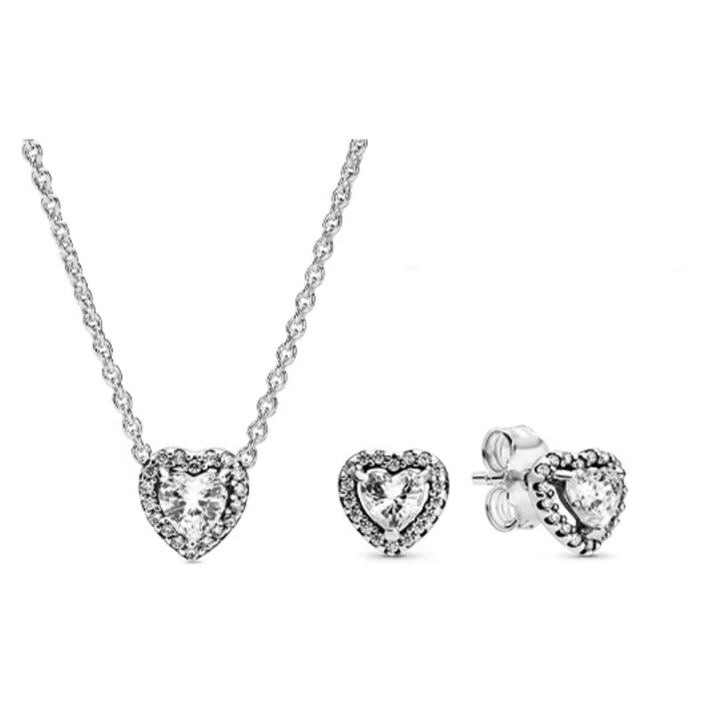 High Quality 925 Silver Red Heart-Shaped Zircon Women's Necklace Set Valentine's Day Gift Engagement Friend Gift Party Banquet Support Customization