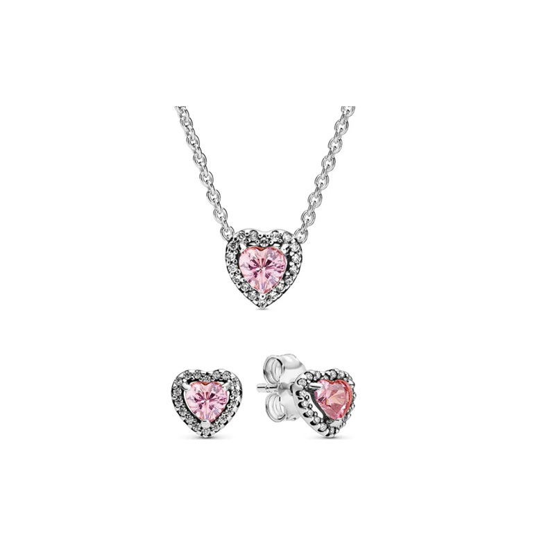 High Quality 925 Silver Red Heart-Shaped Zircon Women's Necklace Set Valentine's Day Gift Engagement Friend Gift Party Banquet Support Customization