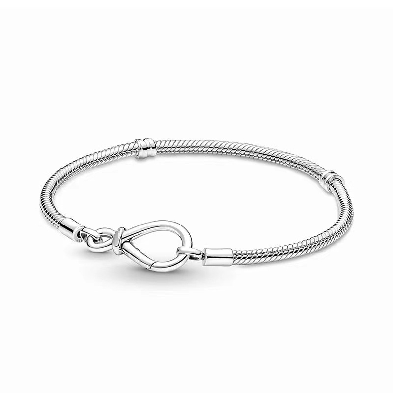 S925 Sterling Silver Jewelry Two-tone Logo T-bar Moments Heart Closure Snake Chain Bracelet For Women Men Luxury Charms Original