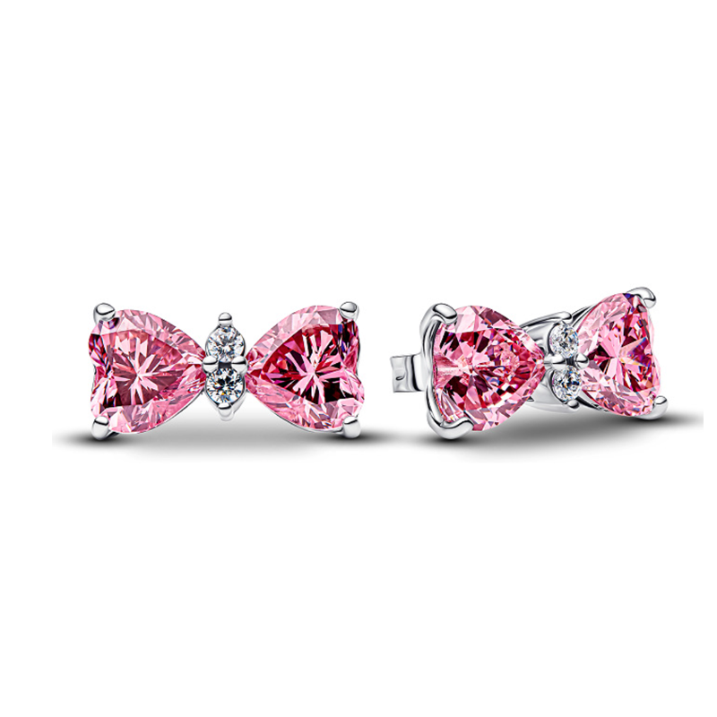 New Pink Zircon Bow Beautiful Butterfly Moon High Quality 925 Silver Earrings New Earring Accessories Gift Valentine's Day Gift