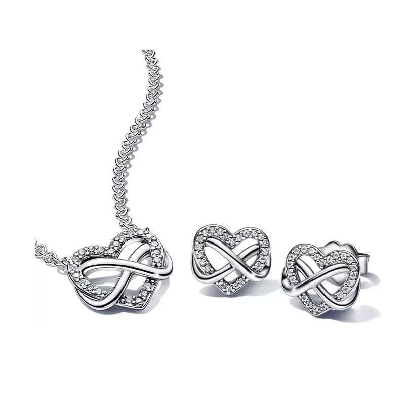 High Quality 925 Silver Red Heart-Shaped Zircon Women's Necklace Set Valentine's Day Gift Engagement Friend Gift Party Banquet Support Customization