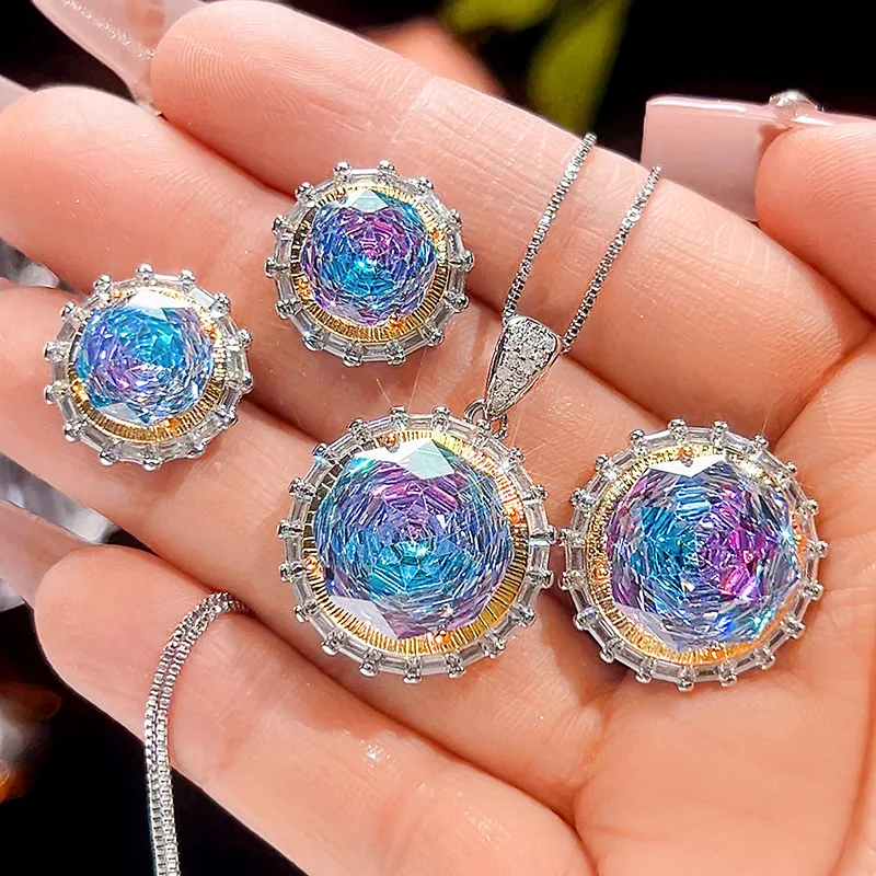 Millennium Cut 14-10mm High Quality Zircon Gradient White Gold Plated Round Jewelry Set Best Selling Trendy