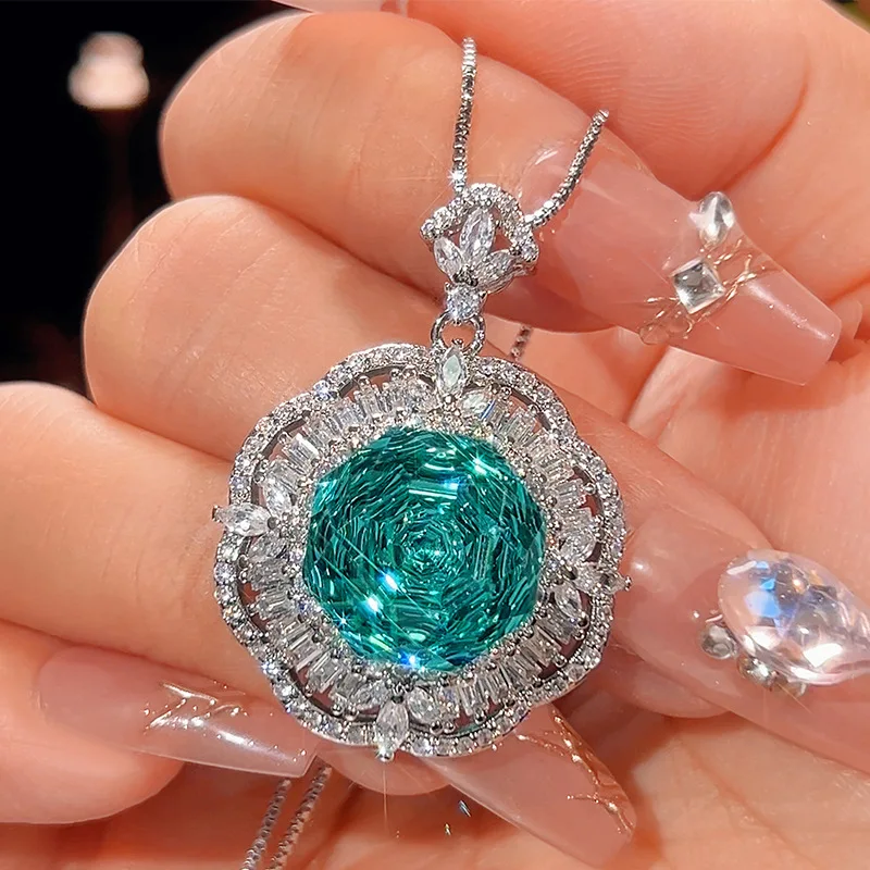 Rose Cut 14mm High Quality Zircon Color Gemstone White Gold Plated Fashion Jewelry Set Daily Trendy