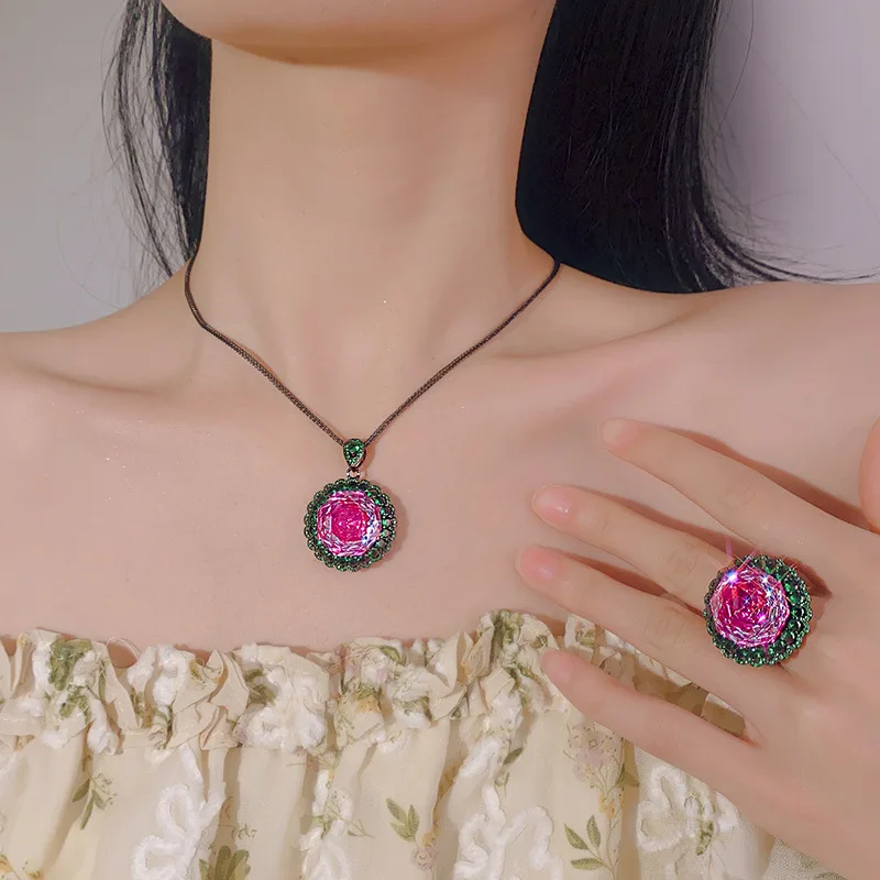 Rose Cut 18mm High Quality Zircon Dragon Fruit White Gold Plated Luxury Fashion Jewelry Set Wedding Party Gift Trendy Elegant