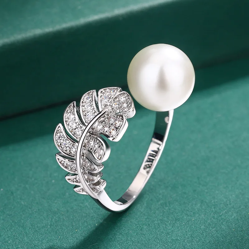 Beautiful Jewelry Pearl Pendant S925 Silver Needle Feather Pearl Earrings Luxury Zircon Rings Personality Charm Mothers Day Gift