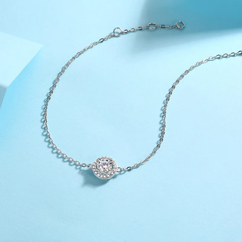 Brilliant 0.5ct Halo Round Cut Moissanite 17-20cm 925 Sterling Silver Original Bracelet For Women Popular Valentine's Gift