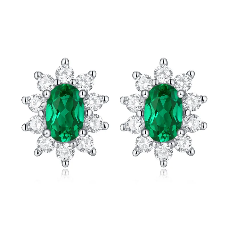 Delicate Lab Created Emerald S925 Sterling Silver Flower Stud Earrings For Women Popular Vintage Jewelry Anniversary Gift