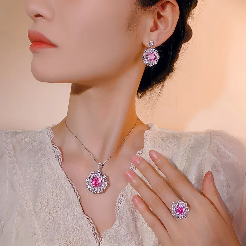 Millennium Cut 12-10mm High Quality Zircon Dragon Fruit White Gold Plated Flower Jewelry Set Bridal Wedding Gift Elegant