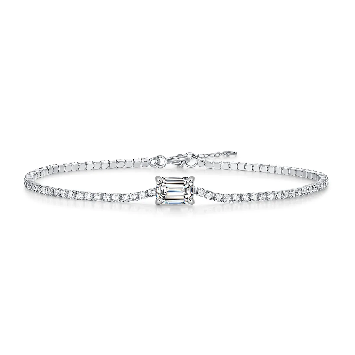 Aurora Square Cut Moissanite 17-20cm Adjustable Row S925 Sterling Silver Certified Bracelet For Women Luxury Jewelry Accessories