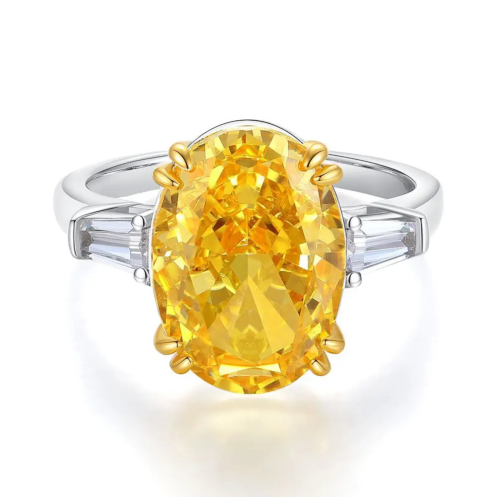 Yellow 5A Zircon S925 Sterling Silver Square Radiant Cut Ring For Women Girl Ice Flowers Wedding Ring Luxury Fine Jewelry Gift
