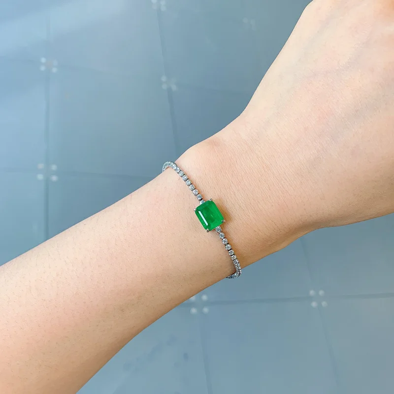 Paraiba Emerald Gemstone Charm Tennis Bracelet For Women Sterling Silv