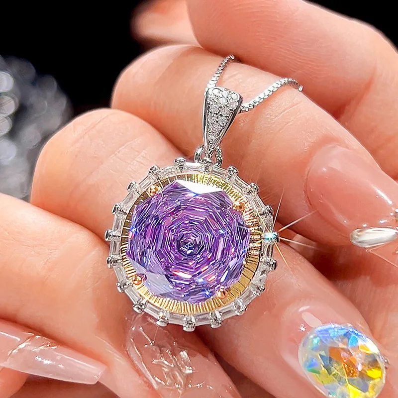 Millennium Cut 14-10mm High Quality Zircon Violet White Gold Plated Round Jewelry Set Party Gift Fashion