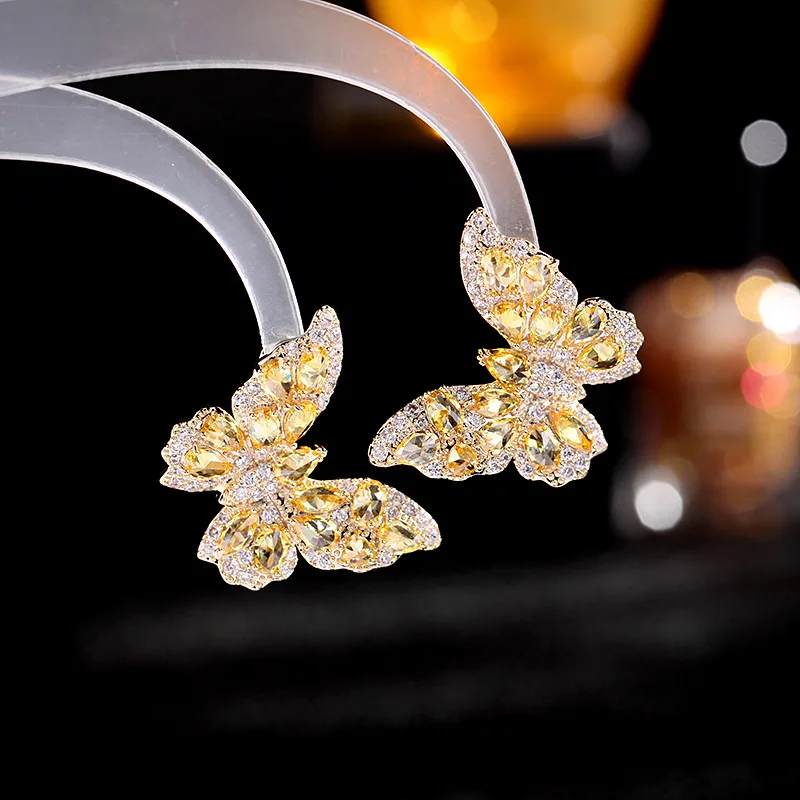 HQD Colorful Zircon Butterfly Earrings For Women Female Real Ag Needle Ear Piercing Party Stud Earrings Beautiful Jewelry