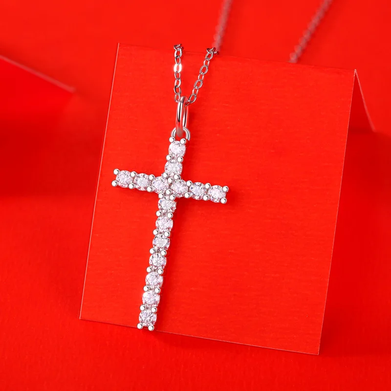 925 Silver Original Cross Pendant Necklace Sparkling Moissanite Timeless Symbol Men's Women's Neck Chain High Quality Jewelry