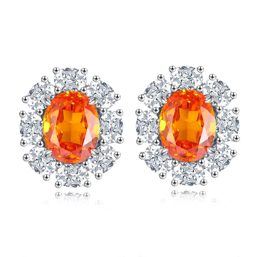 S925 Sterling Silver Earring Stud For Women's Sapphire Pink High Carbon Diamond Jewelry Round  Ruby Emerald Gemstone Charm Party