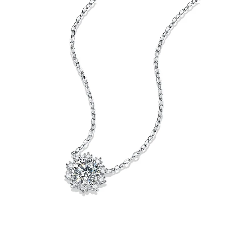 Authentic 925 Sterling Silver Chain Dazzling Snowflake Moissanite Pendant Graceful Luxury Quality Jewelry With Certificate