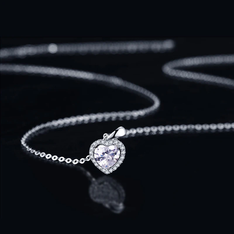 Delicate Halo Square Heart Cubic Zirconia Pendant Necklace For Women Popular Adjustable Chain Anniversary Gift Girlfriend