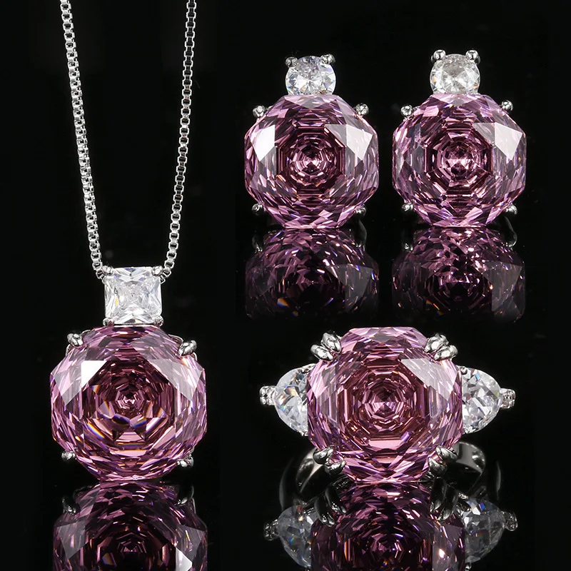 Rose Cut 14-12mm High Quality Zircon Dried Rose White Gold Plated Simple Jewelry Set Casual Fashion Trendy