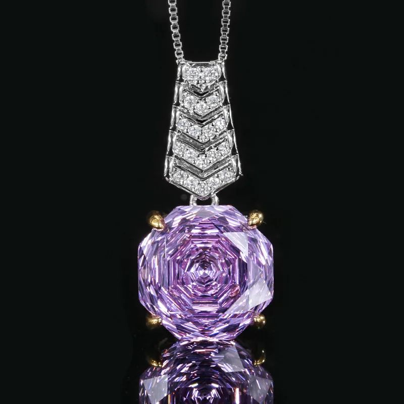 Rose Cut 14-12mm High Quality Zircon Violet White Gold Plated Elegant Luxury Jewelry Set Trendy Statement