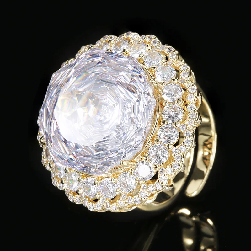 Rose Cut 18mm High Quality Zircon Gold Tone White Gold Plated Luxury Jewelry Set Fashion Statement