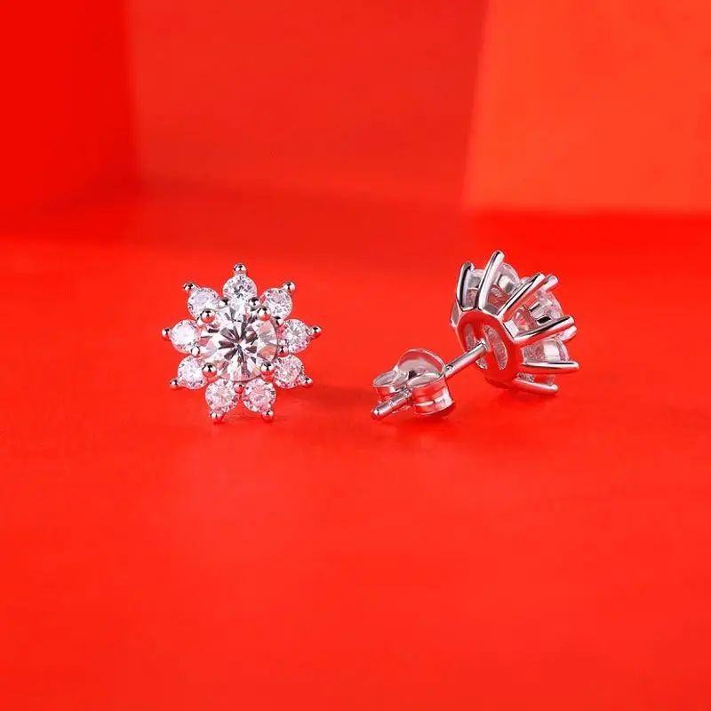 Sparkling Snowflake Moissanite Women's S925 Silver Earrings Original Certified Luxury Jewelry Accessories Anniversary Gift Lover