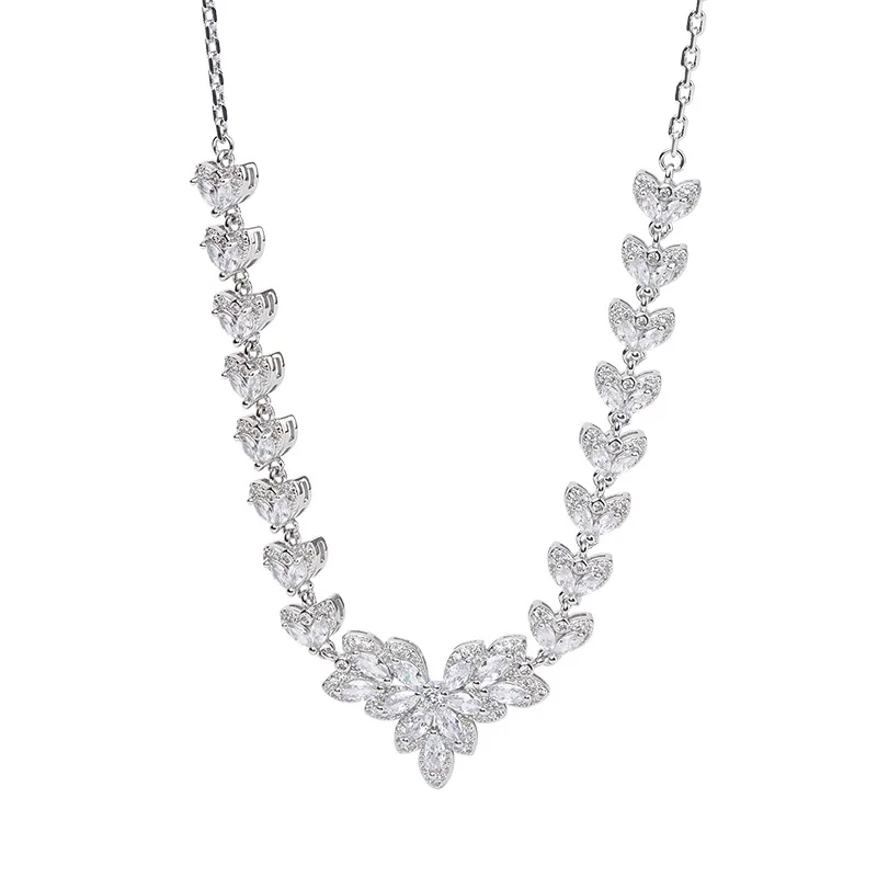 Luxury Zircon Jewelry Set Charms Necklace Earrings Pendant Sets Ladies For Women Wedding Accessories Banquet Valentine's Day