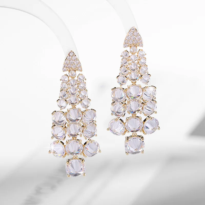 Colorful Grape Bunch Zircon Drop Earring For Women Wedding Evening Party Gift Silver Plated Needle Long Tassel Earrings Jewelry