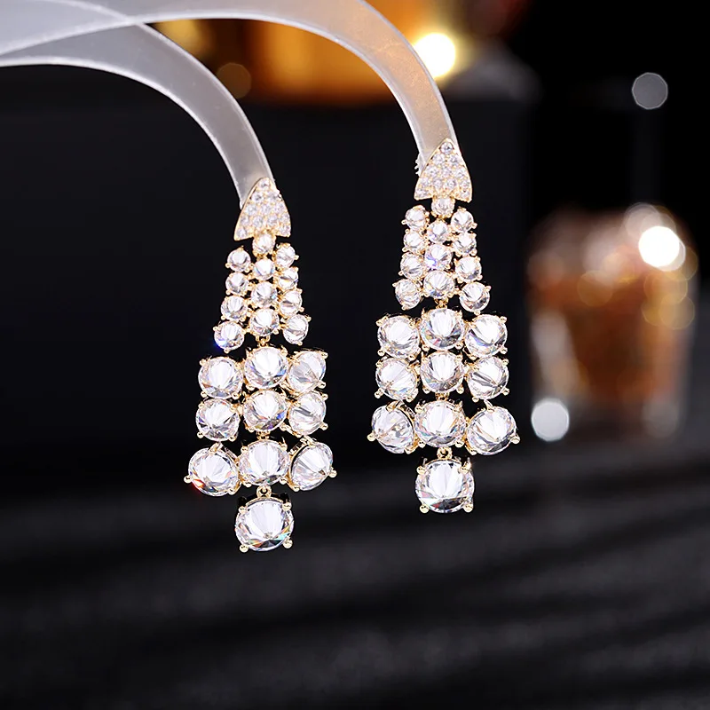 Colorful Grape Bunch Zircon Drop Earring For Women Wedding Evening Party Gift Silver Plated Needle Long Tassel Earrings Jewelry