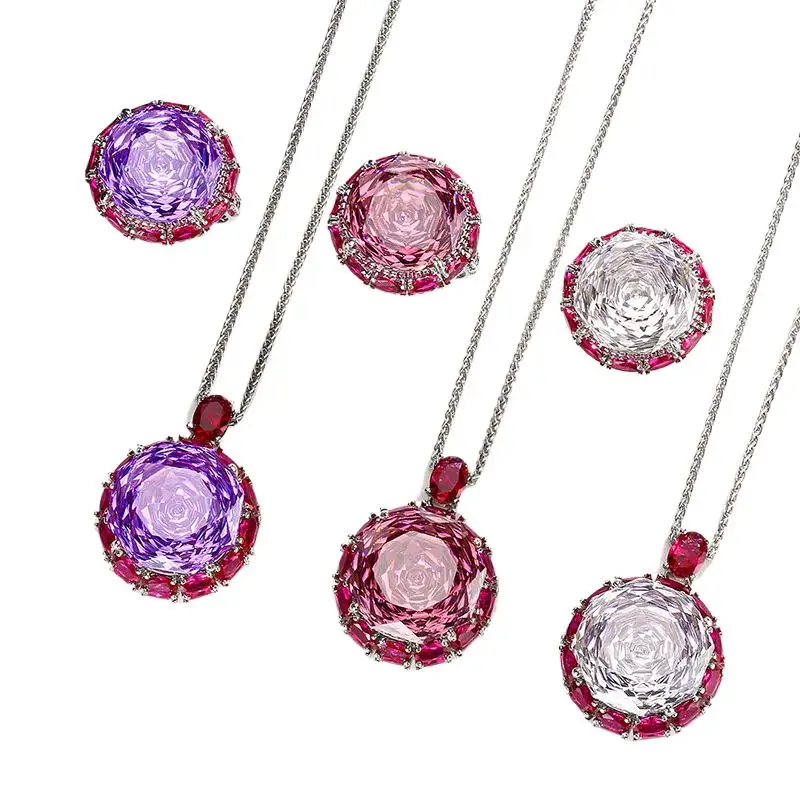 Rose Cut 18-16mm High Quality Zircon Dried Rose White Gold Plated Jewelry Set Best Seller Party Fashion