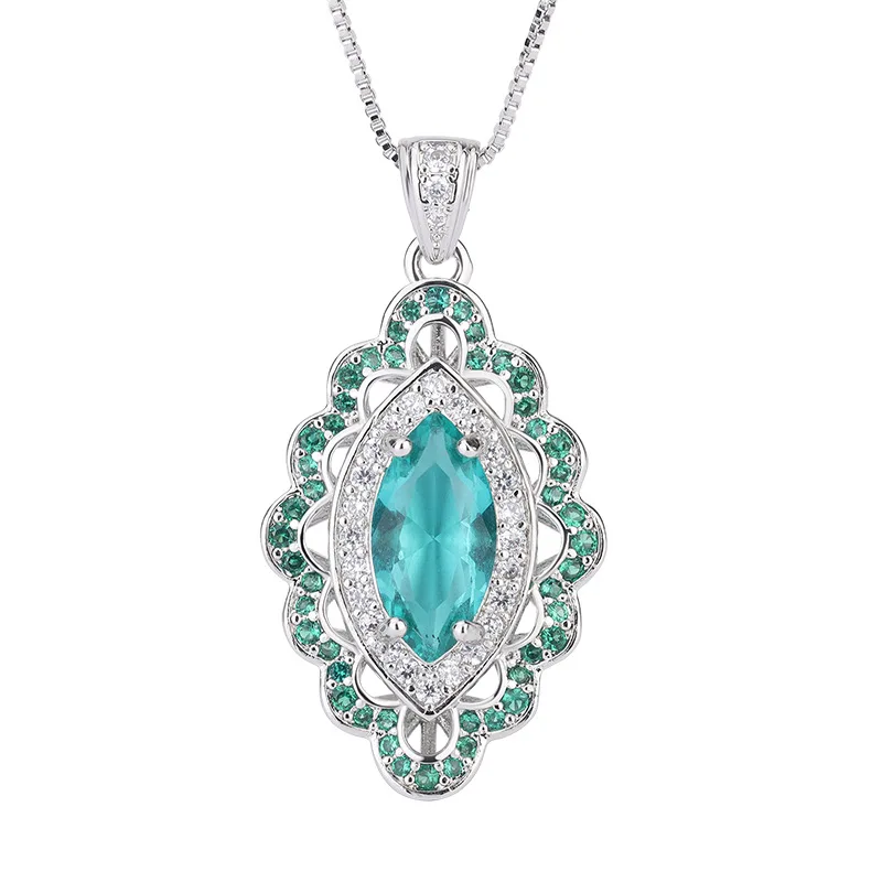 Elegant Marquise Cut Paraiba Tourmaline Vintage Jewelry Sets For Women Pendant Necklace Ring Popular Anniversary Gift Girl