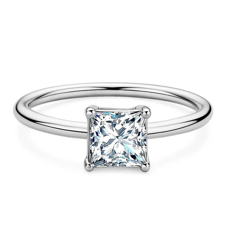 Classic Four Claw 1ct Square Moissanite 925 Sterling Silver Couple Ring For Women Men Luxury Designer Jewelry Engagement Wedding