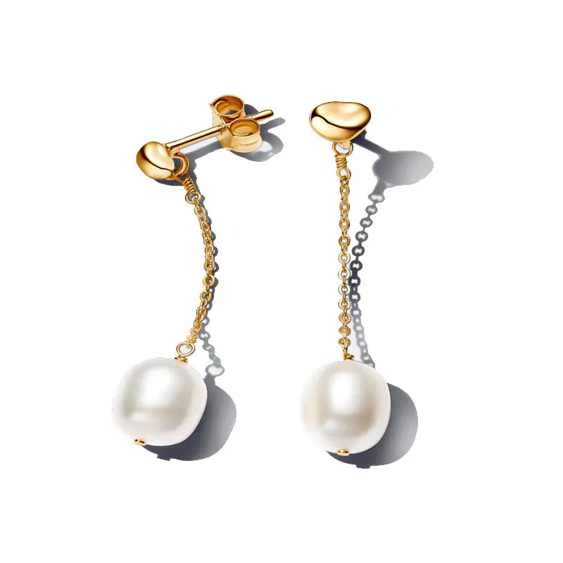 Luxury Charm Golden Gold Pear Stud Earrings S925 Silver For Women Heart Jewelry Mother's Day Gift Lron Tower Building Dynamic