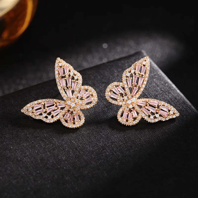 New Fashion Hollow Elegant Butterfly Earrings For Women Colorful Zircon Light Luxury Silver Plated Earrings Jewelry New Trend
