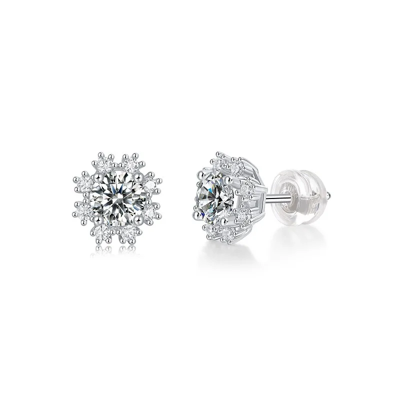 Elegant Four Claw Snowflake Moissanite Stud Earrings For Women S925 Sterling Silver Original Certified Anniversary Gift Jewelry