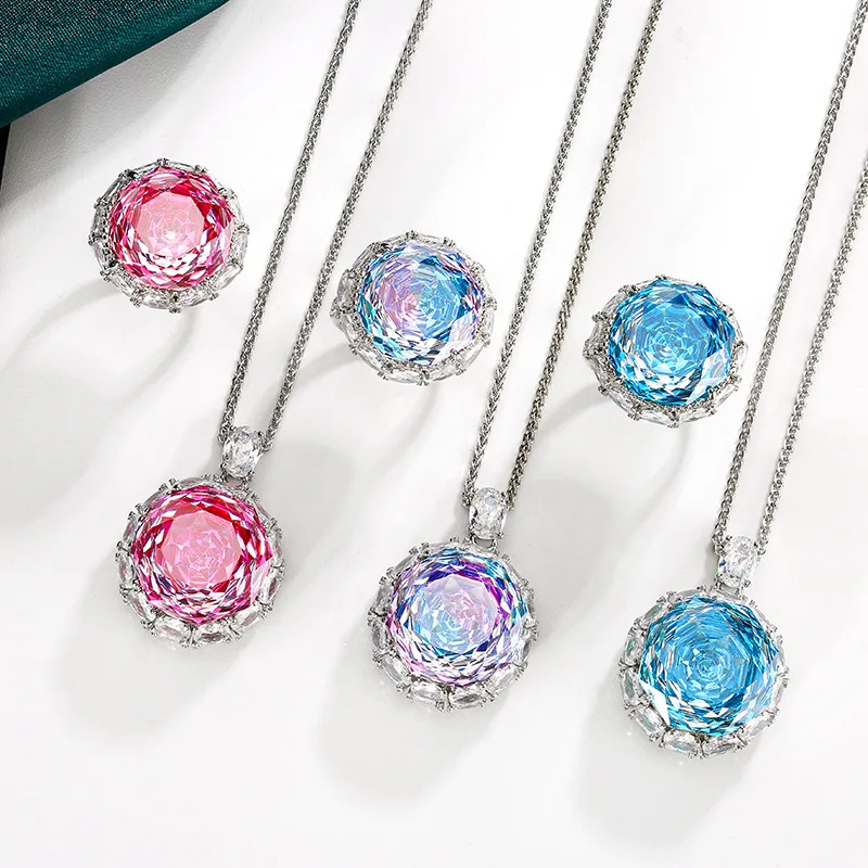 Rose Cut 18-16mm High Quality Zircon Dragon Fruit White Gold Plated Elegant Jewelry Set Wedding Party Fashion