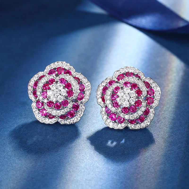 Ruby Rose Elegance Luxury Set Rings Earring Necklace For Women Jewelry Red Corundum Temperament Women Gemstone Charms Party