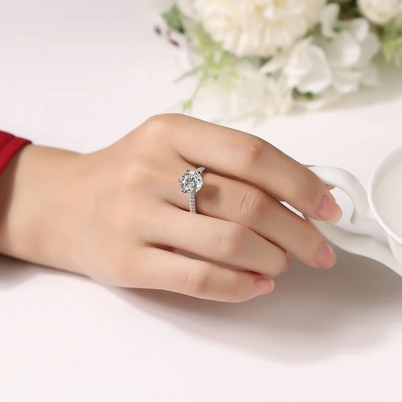 Elegant Six Claw 0.5ct 1ct 2ct 3ct D Color Moissanite Ring For Women S925 Sterling Silver Jewelry Real Certified Engagement Wedding Gift Lover
