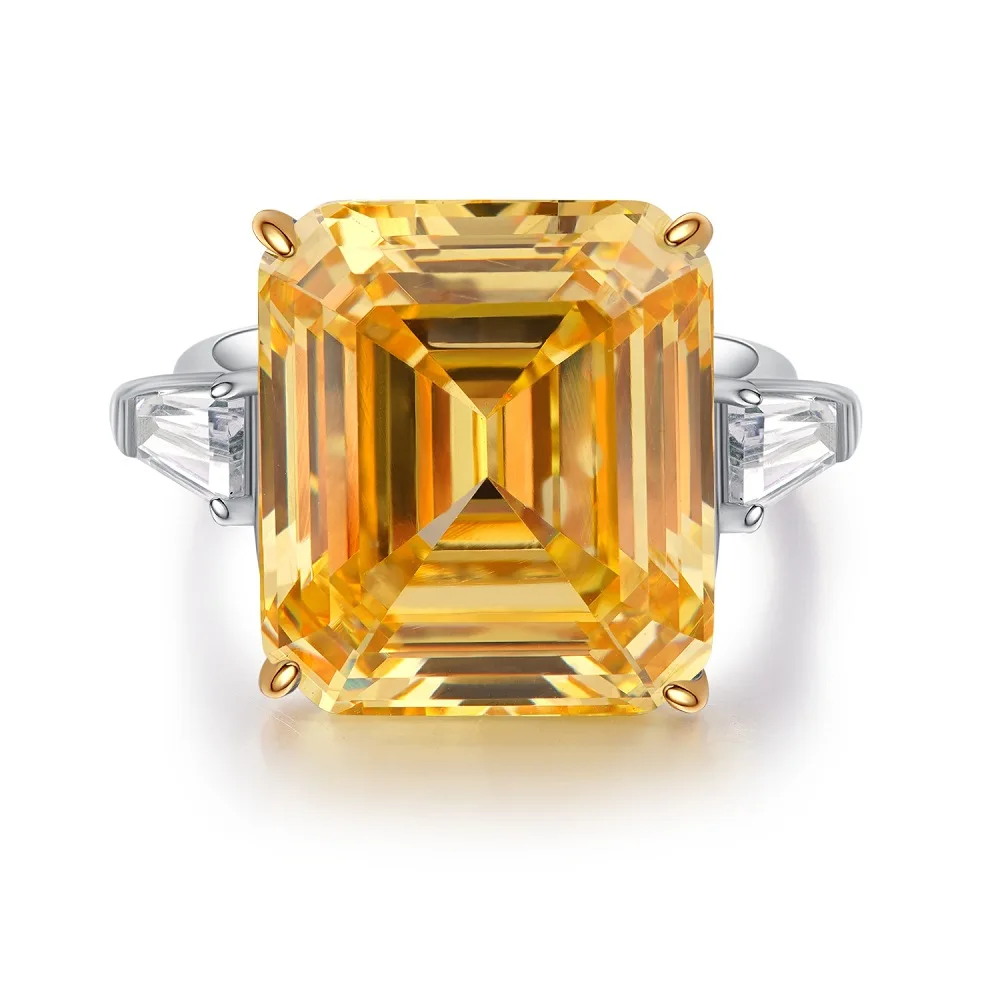 Yellow 5A Zircon S925 Sterling Silver Square Radiant Cut Ring For Women Girl Ice Flowers Wedding Ring Luxury Fine Jewelry Gift