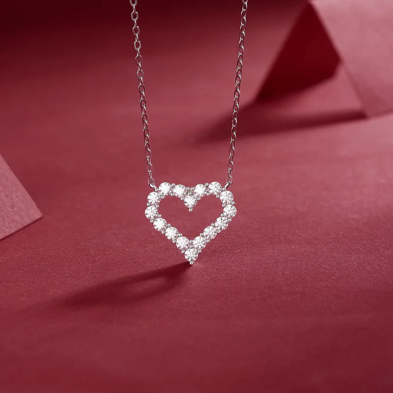 12.8ct Moissanite Heart Pendant Necklace 45cm Real Silver Chain 925 For Women Luxury Popular Engagement Wedding Gift