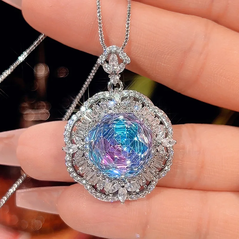 Rose Cut 14mm High Quality Zircon Color Gemstone White Gold Plated Fashion Jewelry Set Daily Trendy