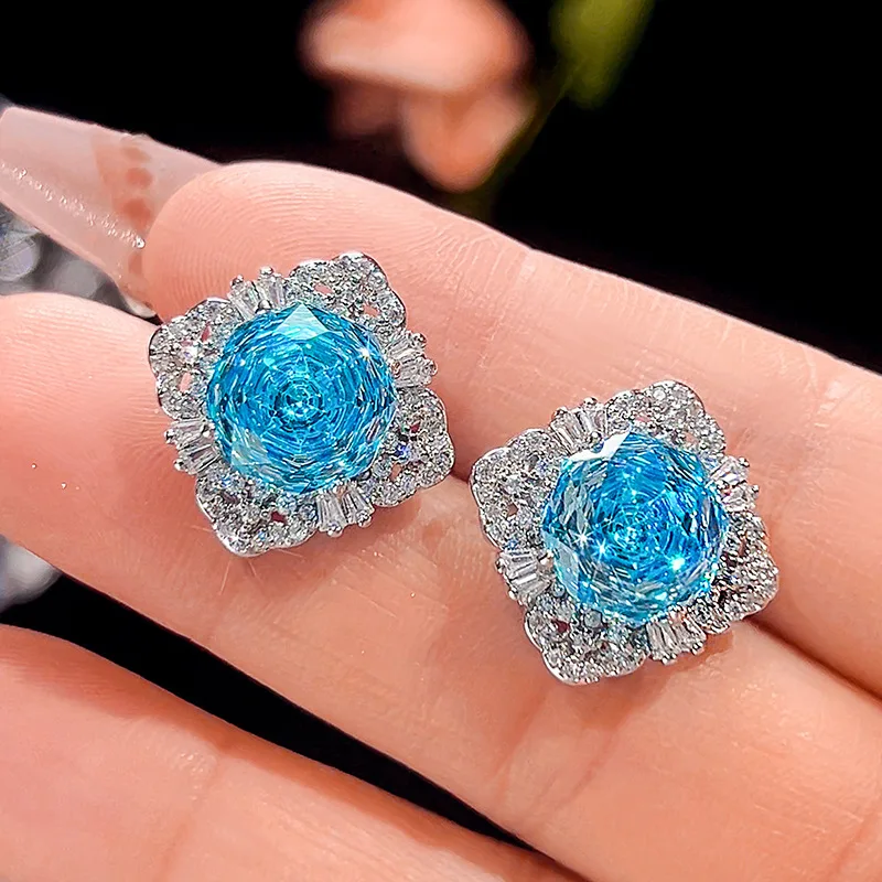 Millennium Cut 16-10mm High Quality Zircon Aqua Blue White Gold Plated Elegant Jewelry Set Party Trendy